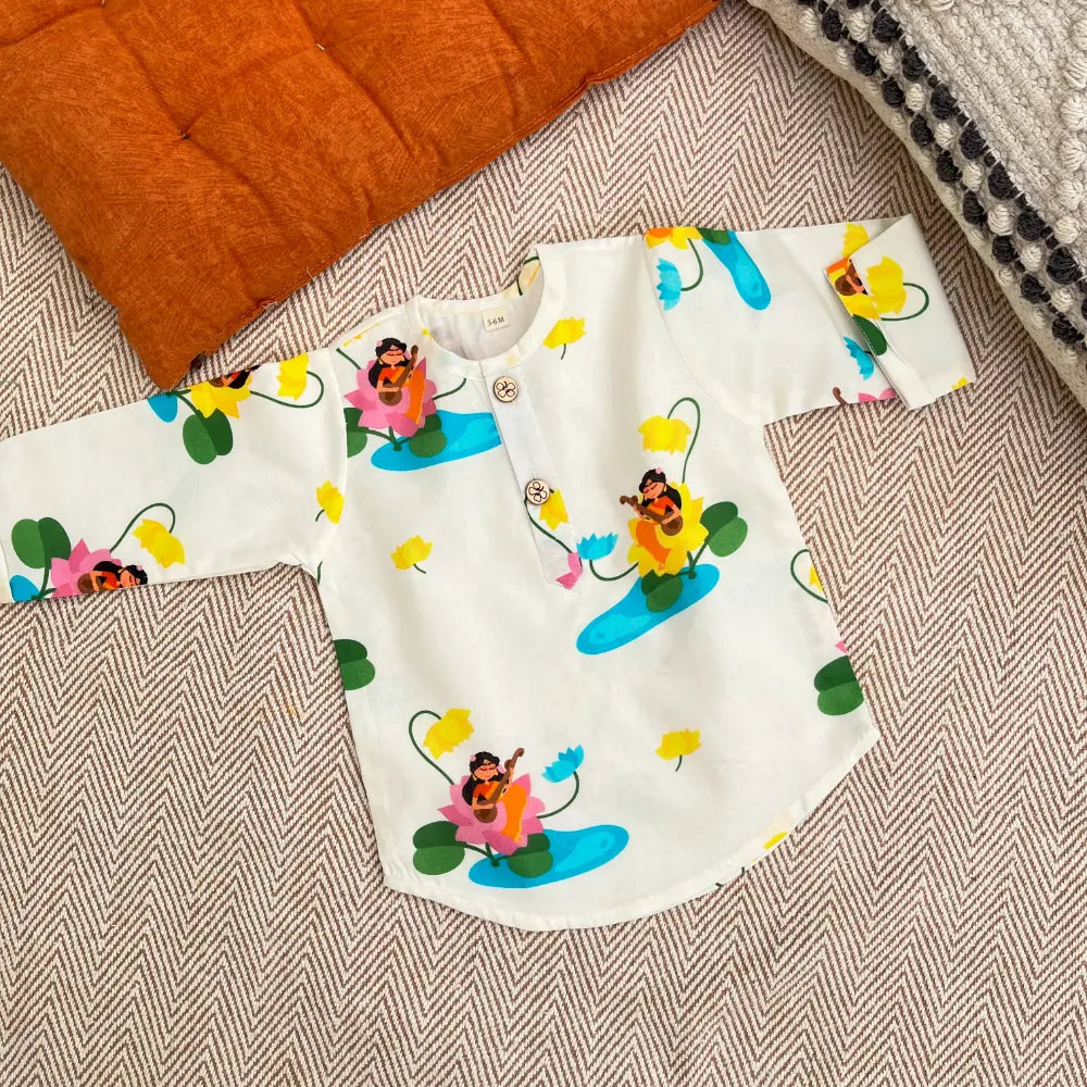 Bhaakur Organic Cotton Unisex Goddess Saraswati Kurta Set