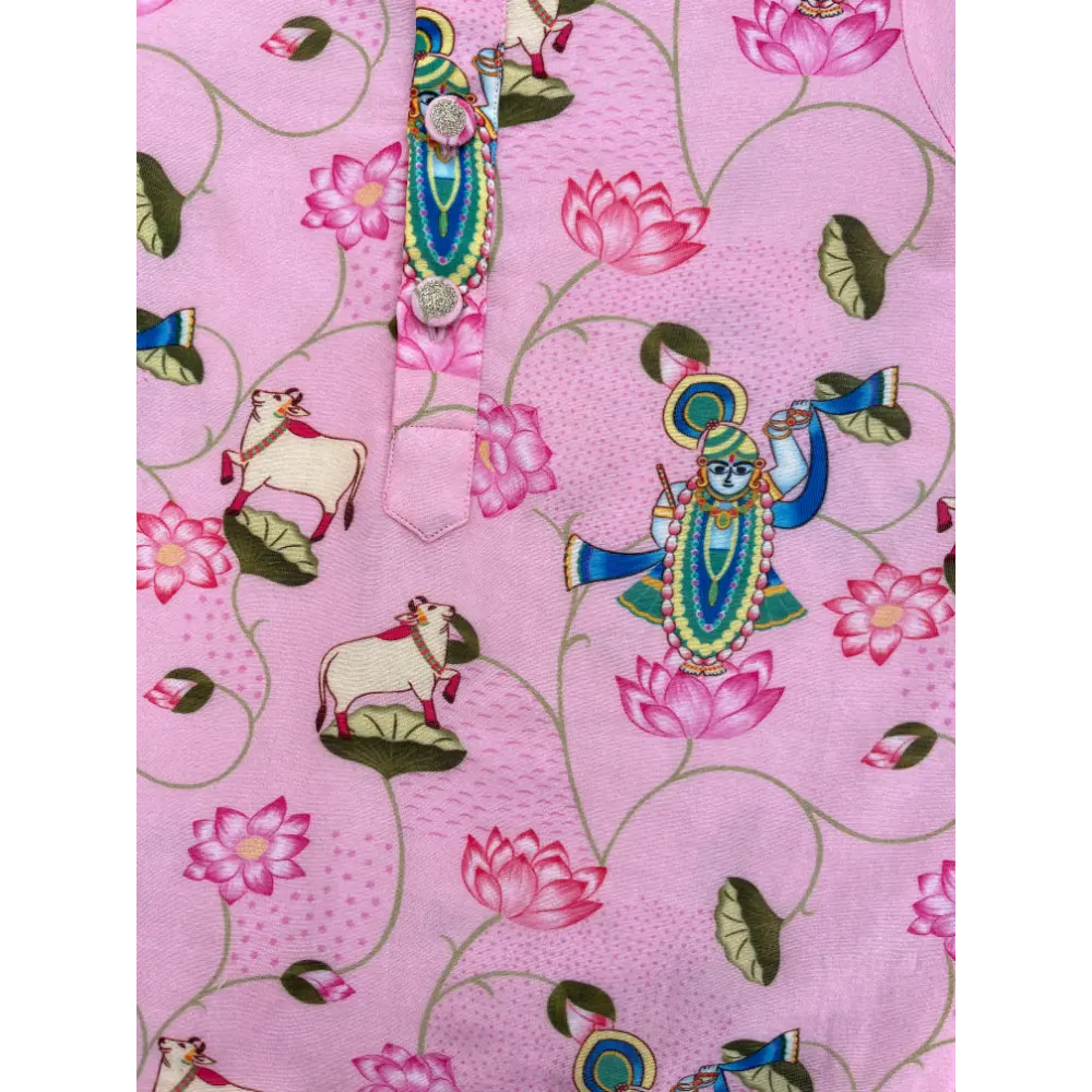 Bhaakur Chanderi Unisex Pichwai Print Kurta Set