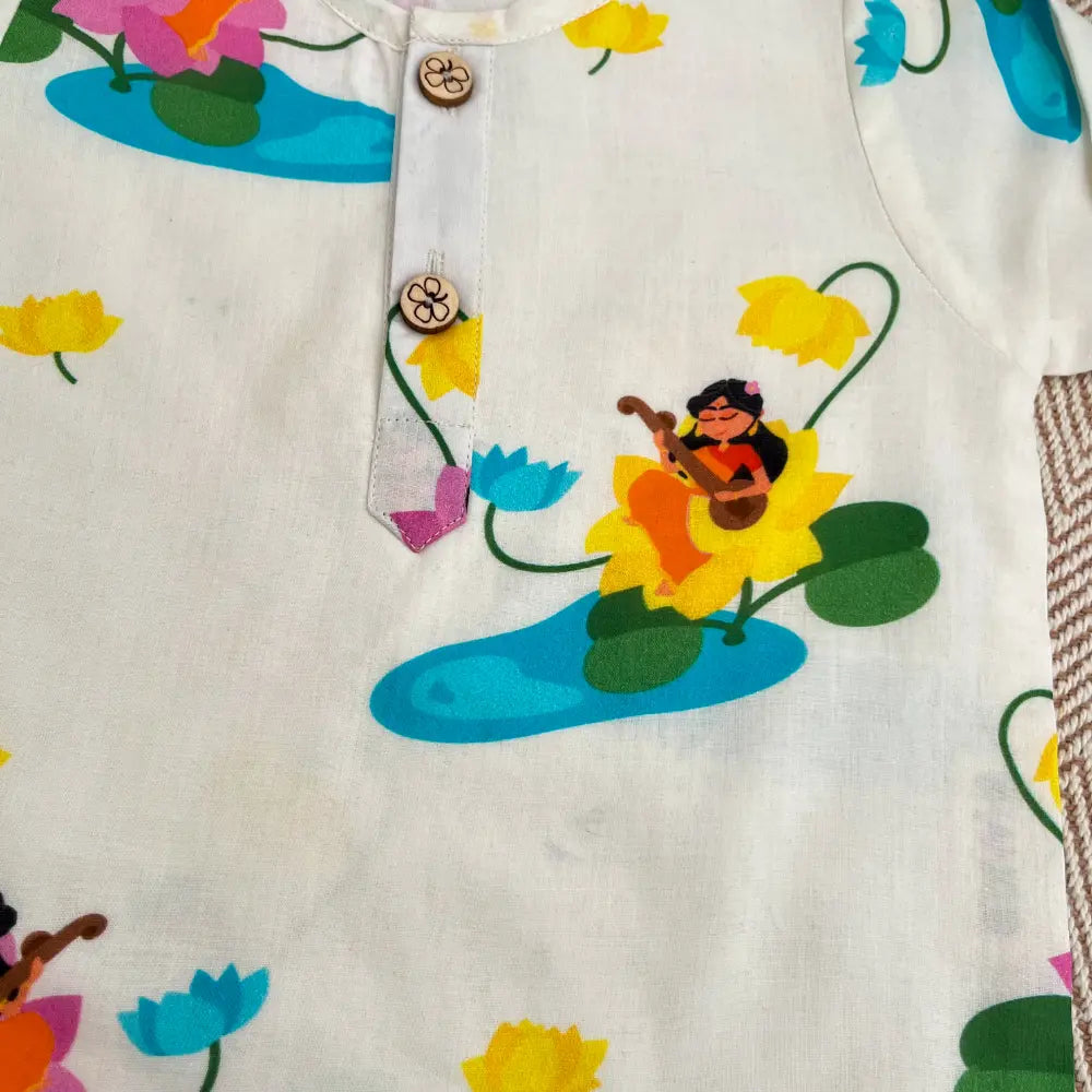 Bhaakur Organic Cotton Unisex Goddess Saraswati Kurta Set