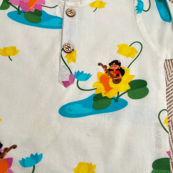 Bhaakur Organic Cotton Unisex Goddess Saraswati Kurta Set