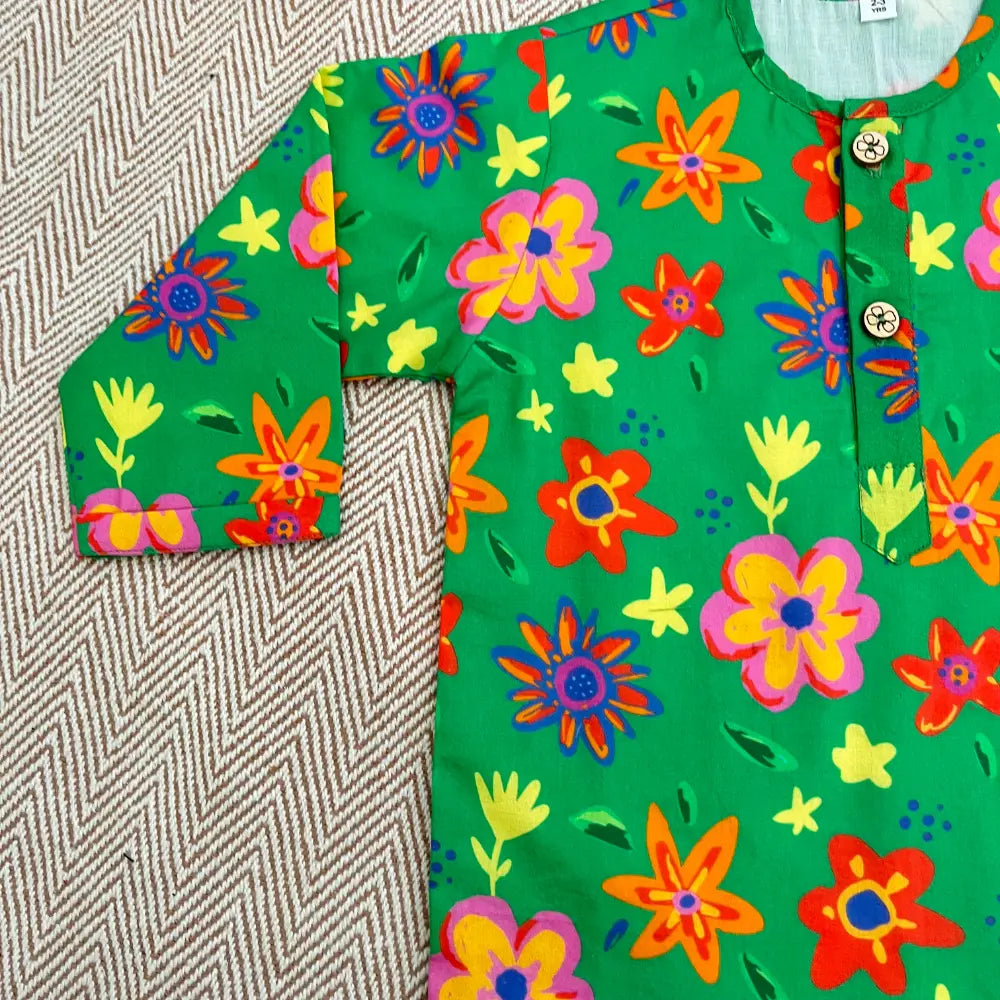 Bhaakur Organic Cotton Unisex Spring Floral Kurta Set