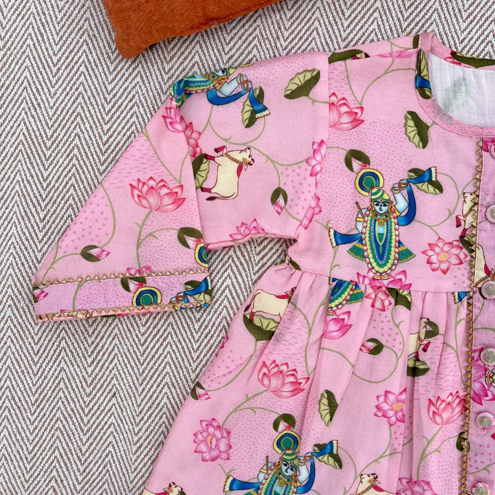 Bhaakur Chanderi Pichwai Print Kurta Set for Girls