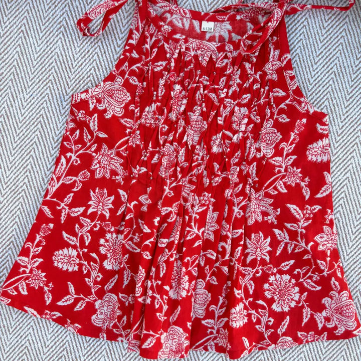 Bhaakur Organic Cotton Floral Tie-Up Co-ord Set For Girls - Red