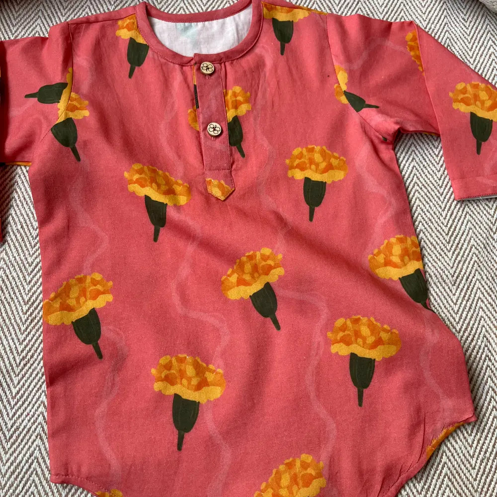 Bhaakur Organic Cotton Marigold Unisex Pink kurta Set
