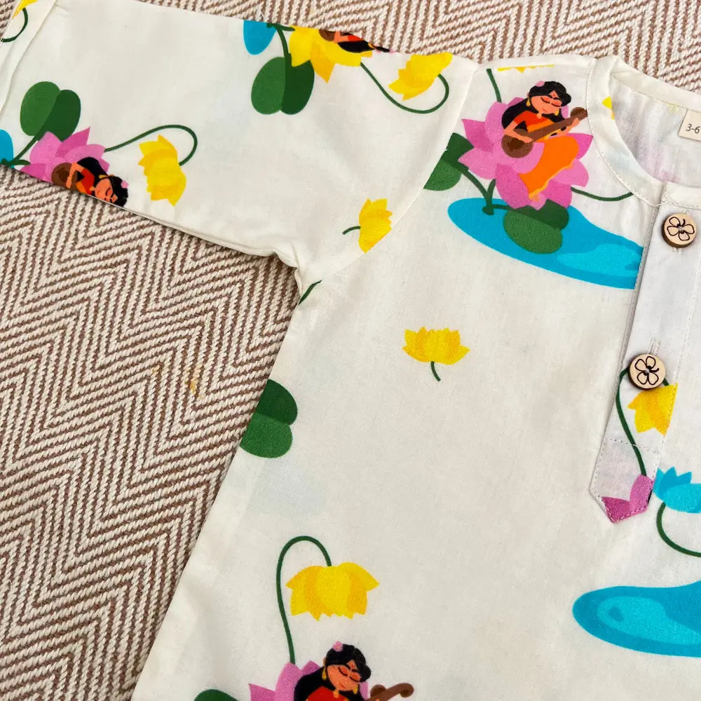 Bhaakur Organic Cotton Unisex Goddess Saraswati Kurta Set