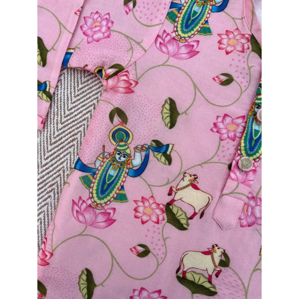 Bhaakur Chanderi Unisex Pichwai Print Kurta Set