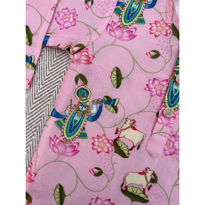 Bhaakur Chanderi Unisex Pichwai Print Kurta Set