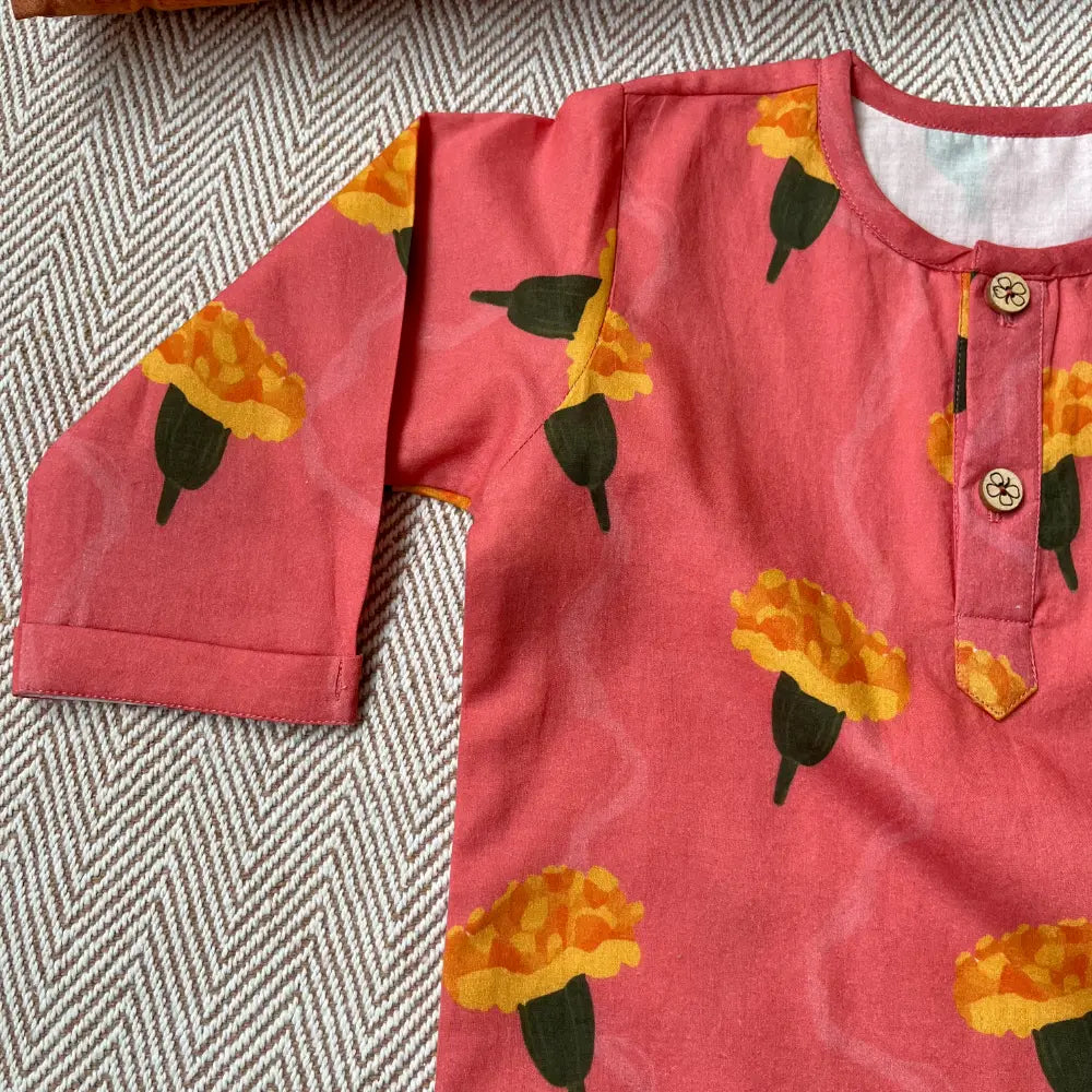 Bhaakur Organic Cotton Marigold Unisex Pink kurta Set
