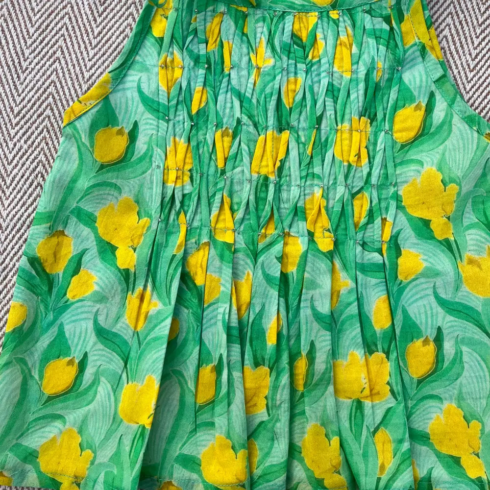 Bhaakur Organic Cotton Floral Tie-Up Co-ord Set For Girls - Green
