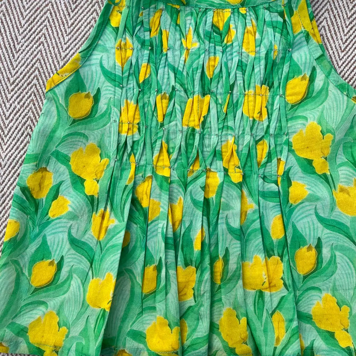 Bhaakur Organic Cotton Floral Tie-Up Co-ord Set For Girls - Green