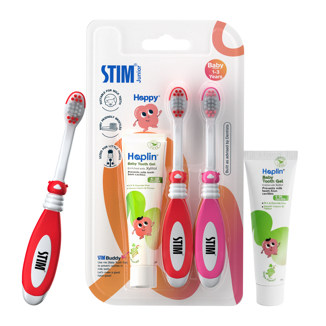 STIM Junior Baby Toothbrush | With Paste | 1-3 years | 2 Pcs - Multicolor