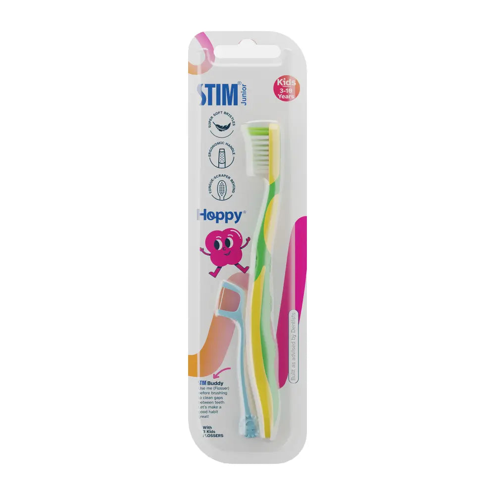 STIM Junior Kids Toothbrush | With Tongue Scraper | 3-10 Y - Multicolor