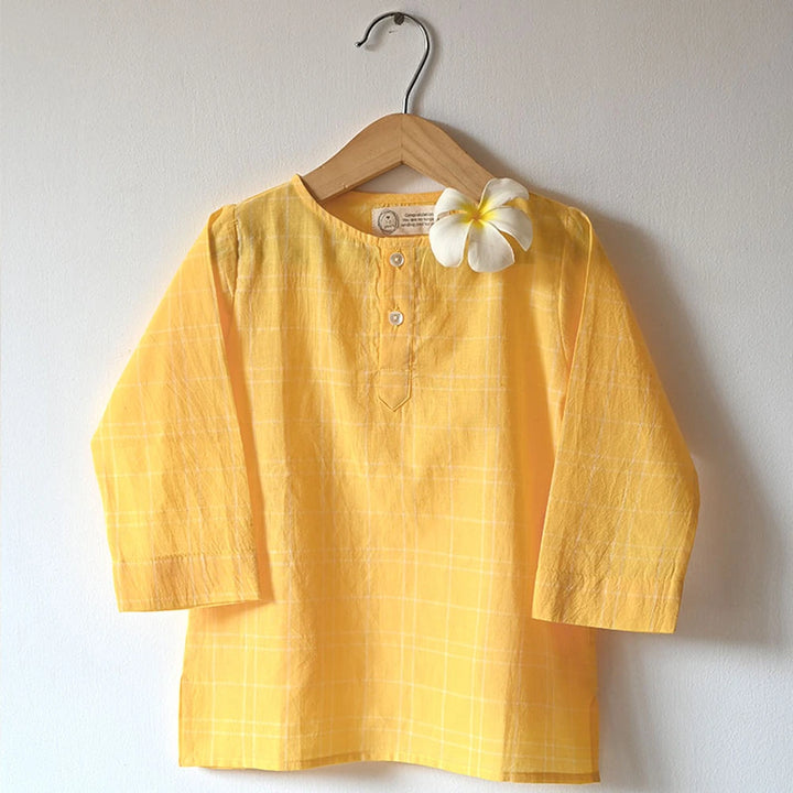 Love The World Today ‘Sleepover Party’ Kurta and Shorts Co-ord Set - Yellow Checks