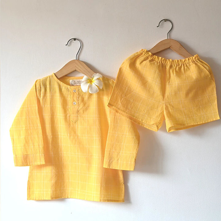 Love The World Today ‘Sleepover Party’ Kurta and Shorts Co-ord Set - Yellow Checks