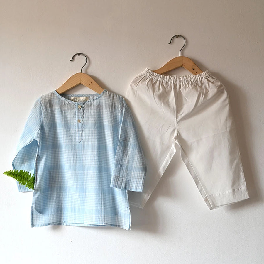 Love The World Today 'I want to be like Grandpa' Kurta Pyjama Set - Blue Checks