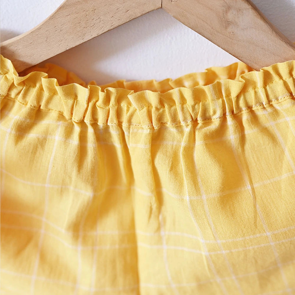 Love The World Today ‘Sleepover Party’ Kurta and Shorts Co-ord Set - Yellow Checks
