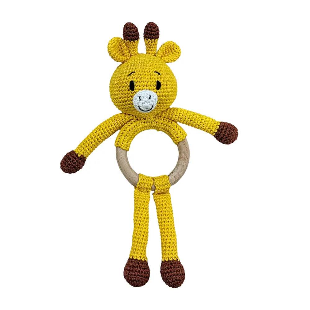 Happy Threads Crochet Giraffe Giggles Rattle Toy – Handmade Cuddly Companion for Newborn Joy