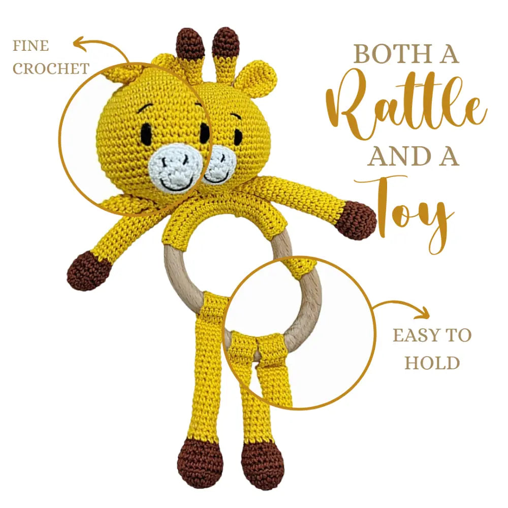 Happy Threads Crochet Giraffe Giggles Rattle Toy – Handmade Cuddly Companion for Newborn Joy