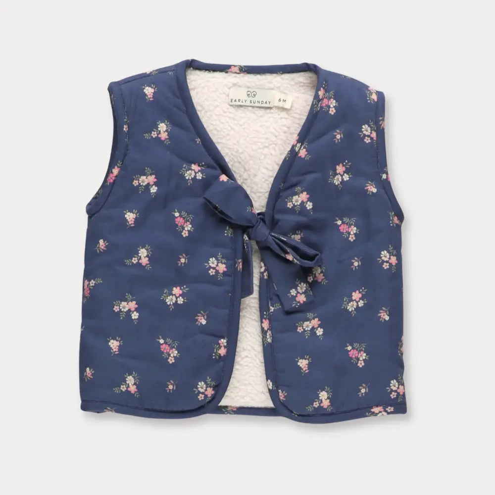 Early Sunday Milly Baby Quilted Gilet For Girls - Ditsy Bouquet Navy