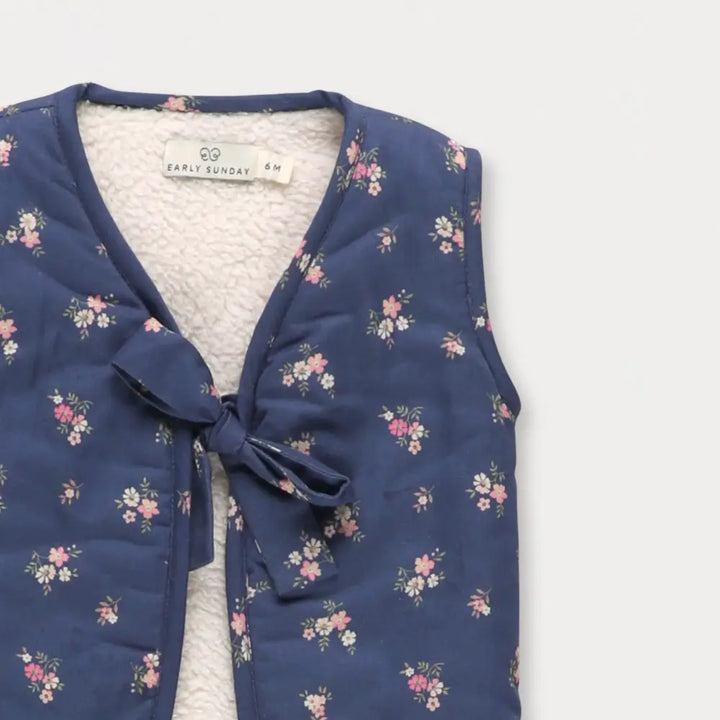 Early Sunday Milly Baby Quilted Gilet For Girls - Ditsy Bouquet Navy
