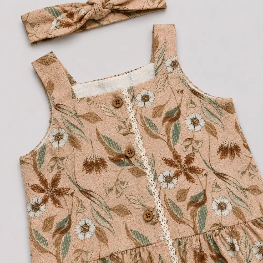Pattuti Sustainable Linen Blend Co-Ord Set Of Top Set With Pants + Hairband - Beige