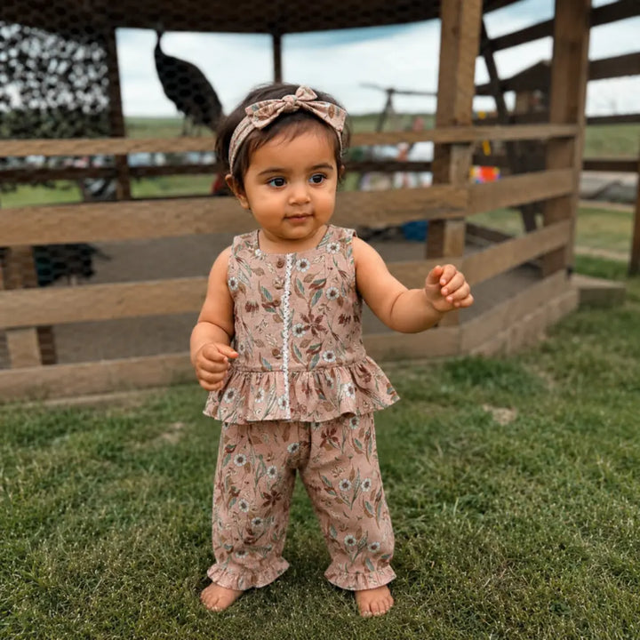 Pattuti Sustainable Linen Blend Co-Ord Set Of Top Set With Pants + Hairband - Beige