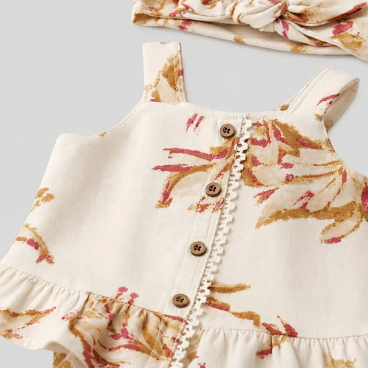Pattuti Sustainable Linen Blend Co-Ord Set Of Top With Pants + Hairband - Offwhite