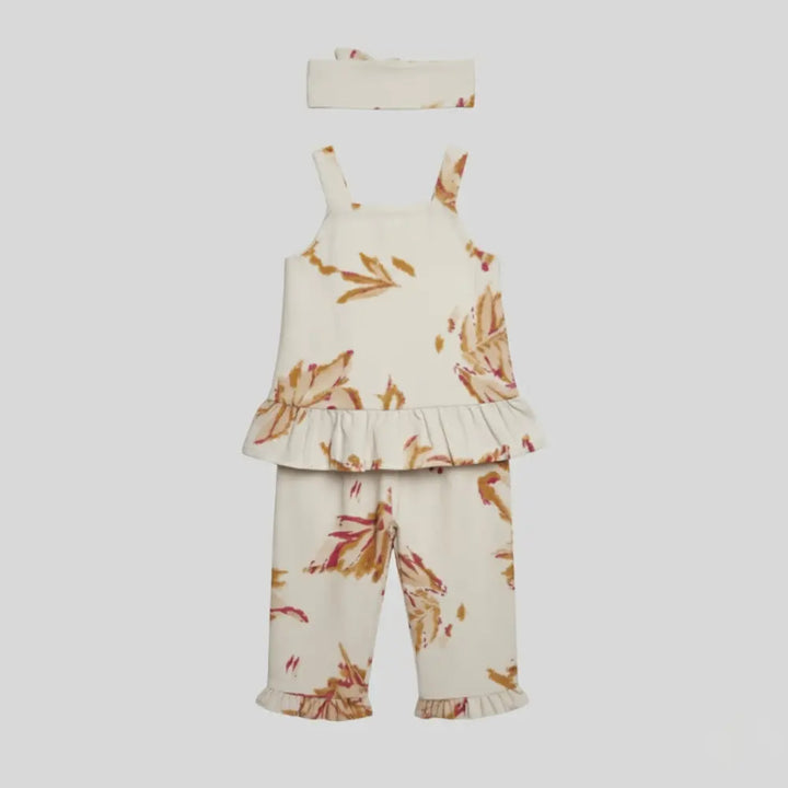 Pattuti Sustainable Linen Blend Co-Ord Set Of Top With Pants + Hairband - Offwhite