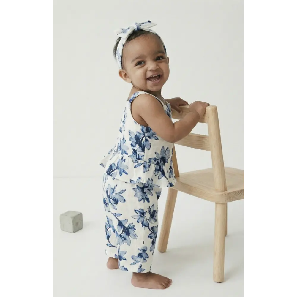 Pattuti Linen Blend Printed Baby Girl Co-ord Set With Hairband | Stylish Kids Outfit Set | Soft Breathable Summer Wear