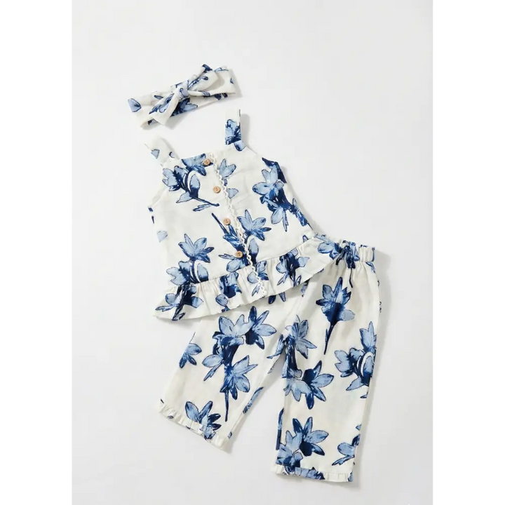 Pattuti Linen Blend Printed Baby Girl Co-ord Set With Hairband | Stylish Kids Outfit Set | Soft Breathable Summer Wear