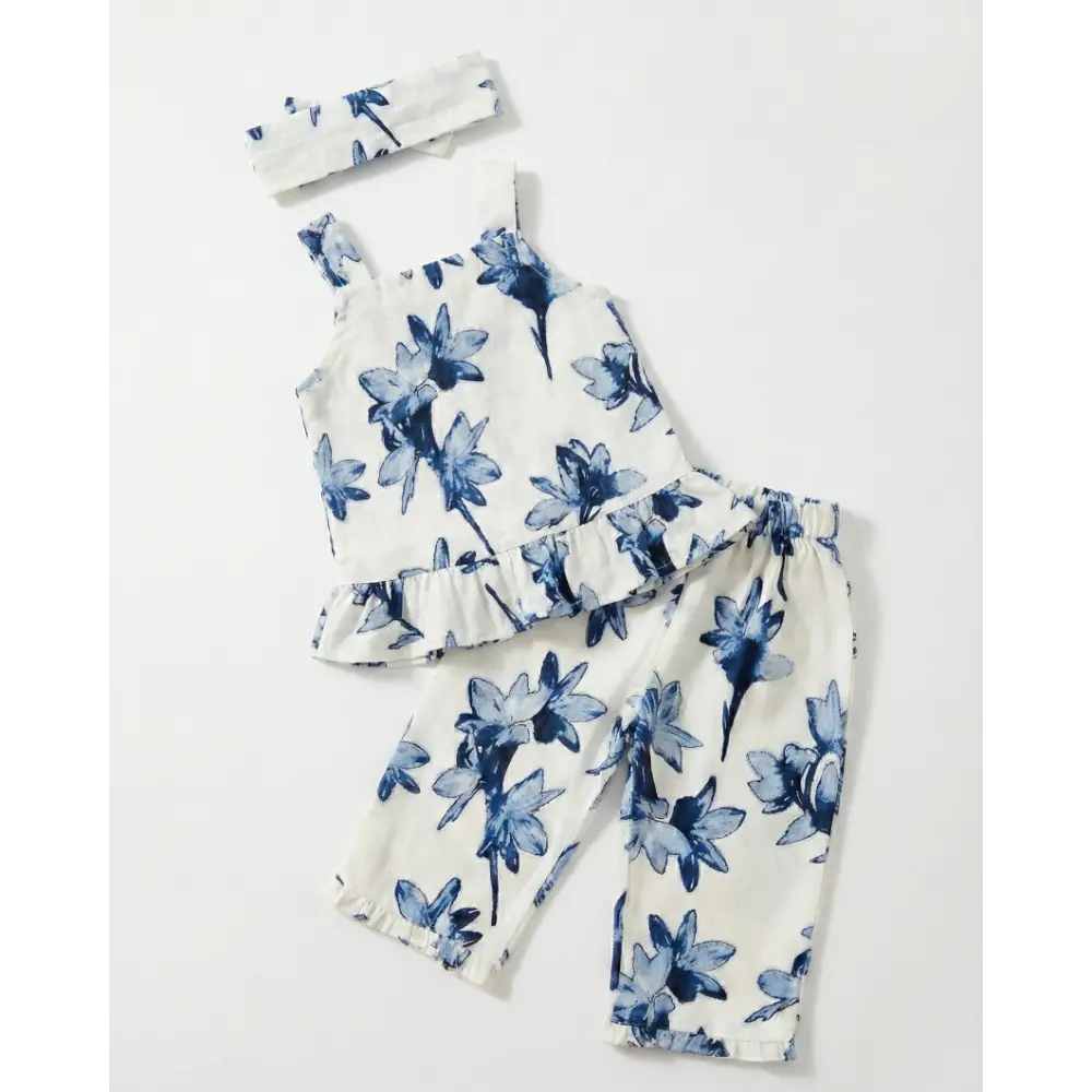 Pattuti Linen Blend Printed Baby Girl Co-ord Set With Hairband | Stylish Kids Outfit Set | Soft Breathable Summer Wear