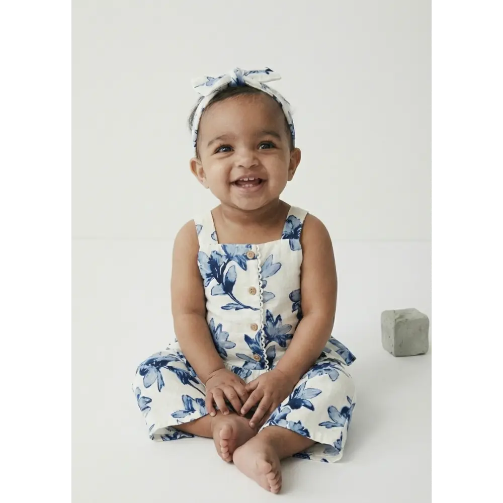 Pattuti Linen Blend Printed Baby Girl Co-ord Set With Hairband | Stylish Kids Outfit Set | Soft Breathable Summer Wear