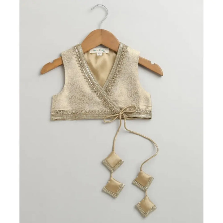 Sweetlime By AS Jacquard peplum Top with Golden Twirl Lehenga Set - Golden