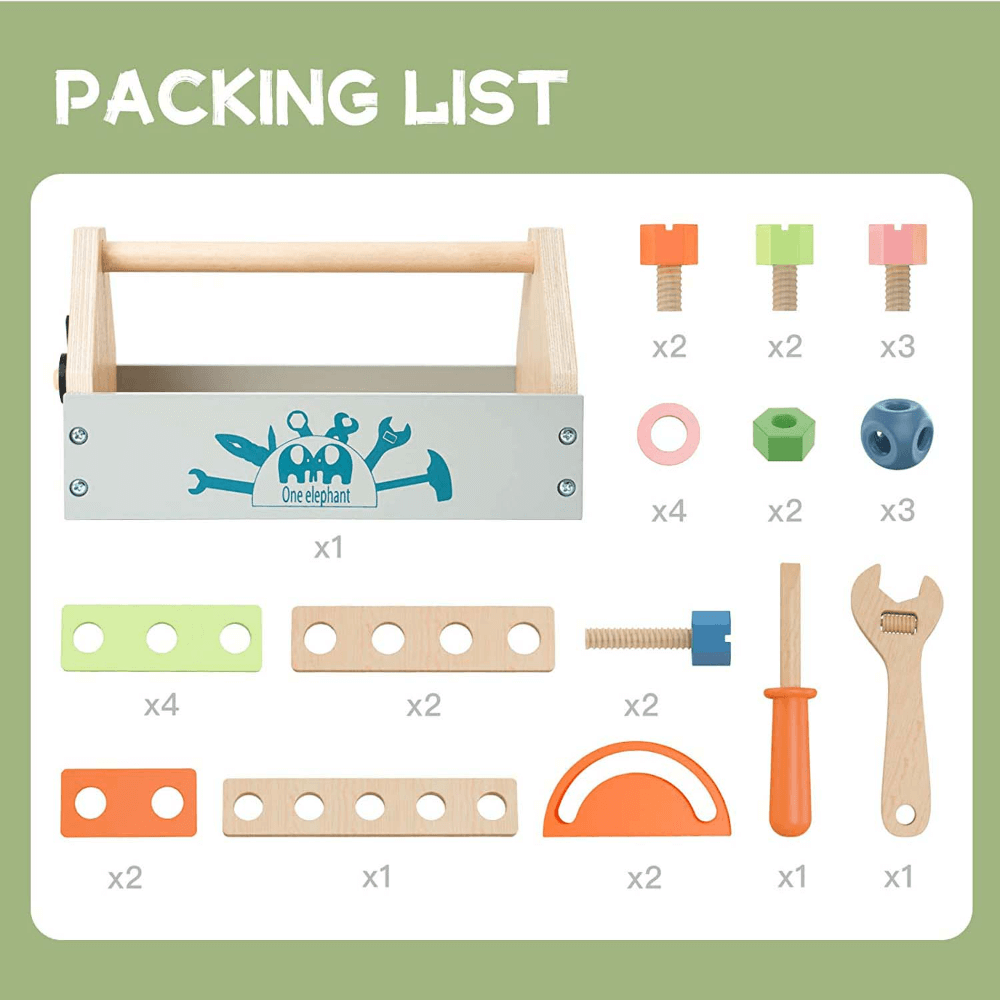 Playbox Pretend Play Toy Wooden Tool Kit - 31 pcs