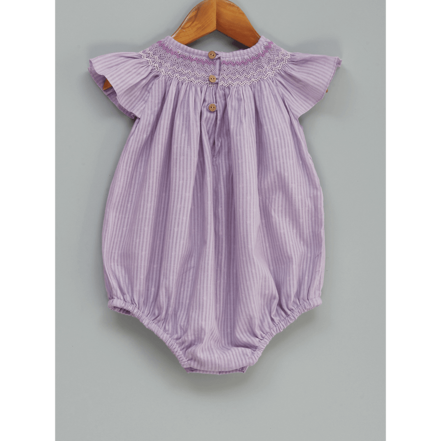 Liz Jacob Morning Glory Handwoven Cotton Romper – Hand Smocked