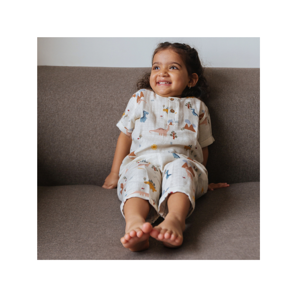 Dulaar Organic Muslin Joggers Set - A Day With Dinos