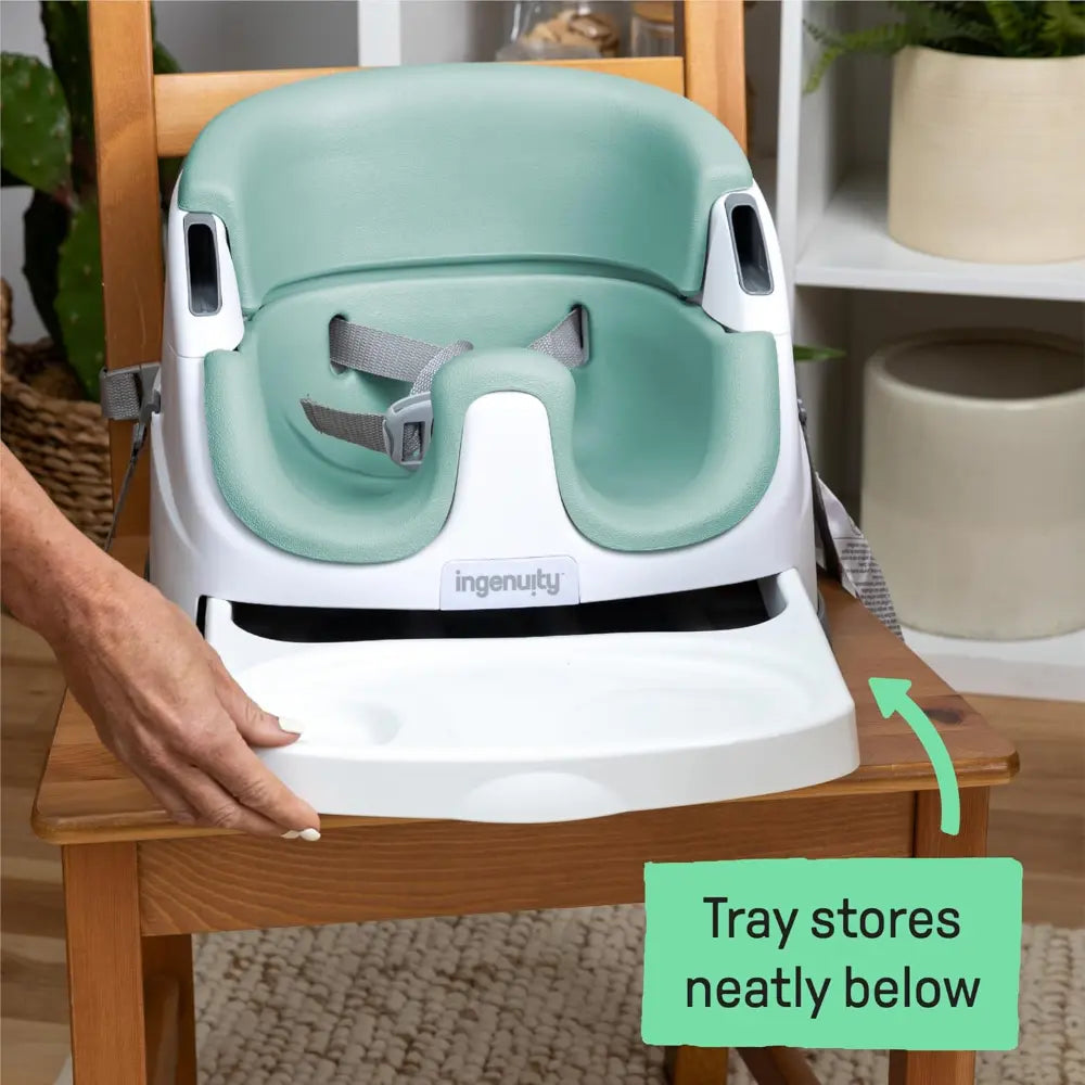 Ingenuity Baby Base 2-in-1 Booster Seat with Removable Tray &amp; Toddler Seat Conversion, Designed for Feeding &amp; Playtime, 6 - 36 months, Mist