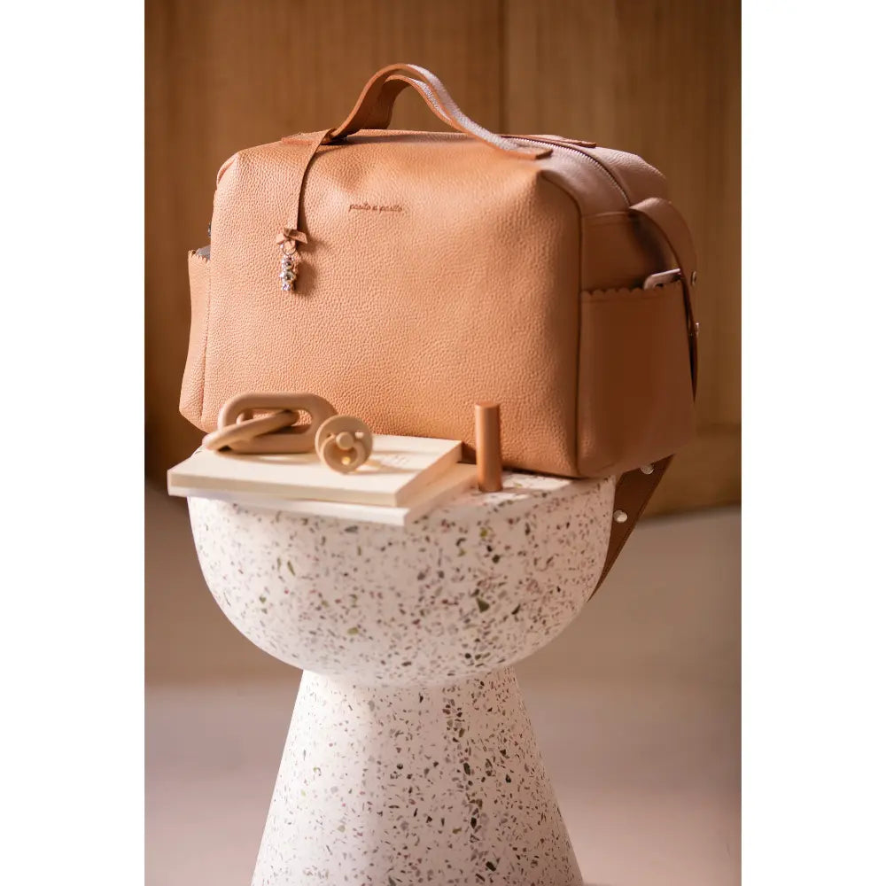 Pasito a Pasito Diaper Bag with Changing Mat, Large Capacity Water-Resistant Bag with Multi-Pocket Organizer, Insulated Bottle Pocket, Shoulder &amp; Stroller Straps, Icon Eco Leather - Caramel