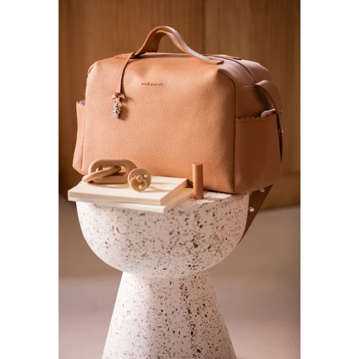 Pasito a Pasito Diaper Bag with Changing Mat, Large Capacity Water-Resistant Bag with Multi-Pocket Organizer, Insulated Bottle Pocket, Shoulder &amp; Stroller Straps, Icon Eco Leather - Caramel