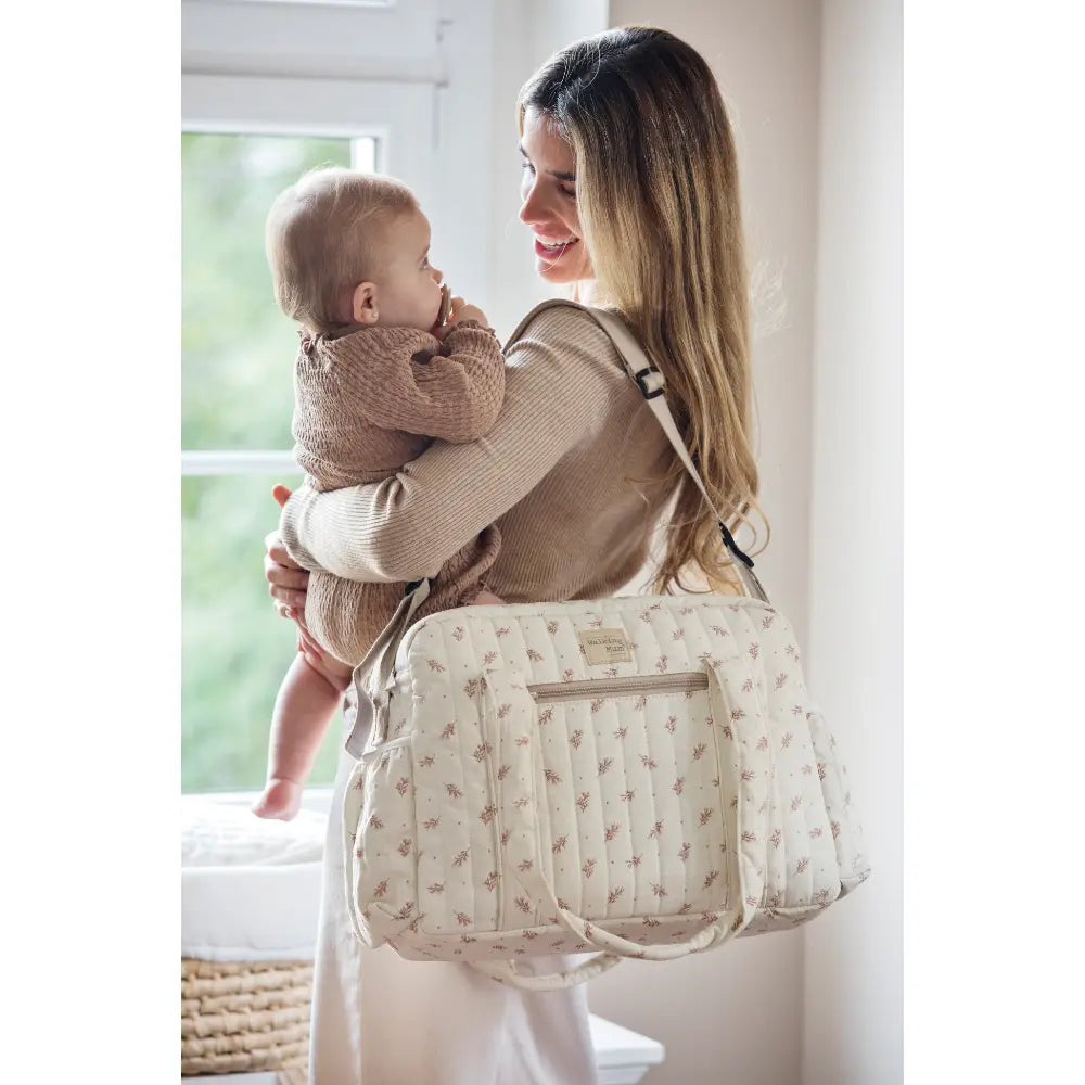 Walking Mum Diaper Bag with Changing Mat, Large Capacity Water-Resistant Bag with Multi-Pocket Organizer, Insulated Bottle Pocket, Shoulder &amp; Stroller Straps, Floral Print - Pink