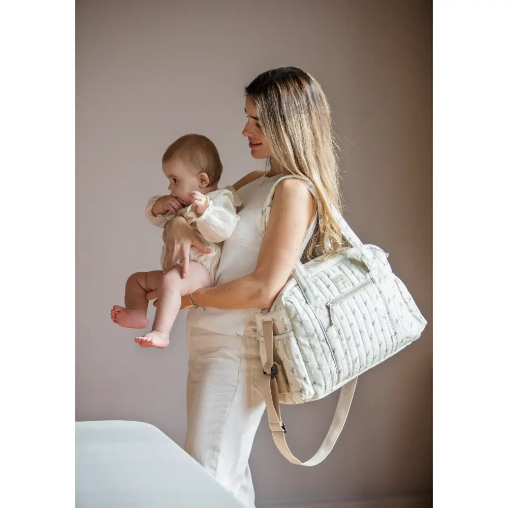 Walking Mum Diaper Bag with Changing Mat, Large Capacity Water-Resistant Bag with Multi-Pocket Organizer, Insulated Bottle Pocket, Shoulder &amp; Stroller Straps, Floral Print - Green