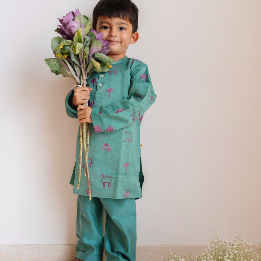 Dulaar Chanderi Kurta Pyjama Set - Magical Jungle