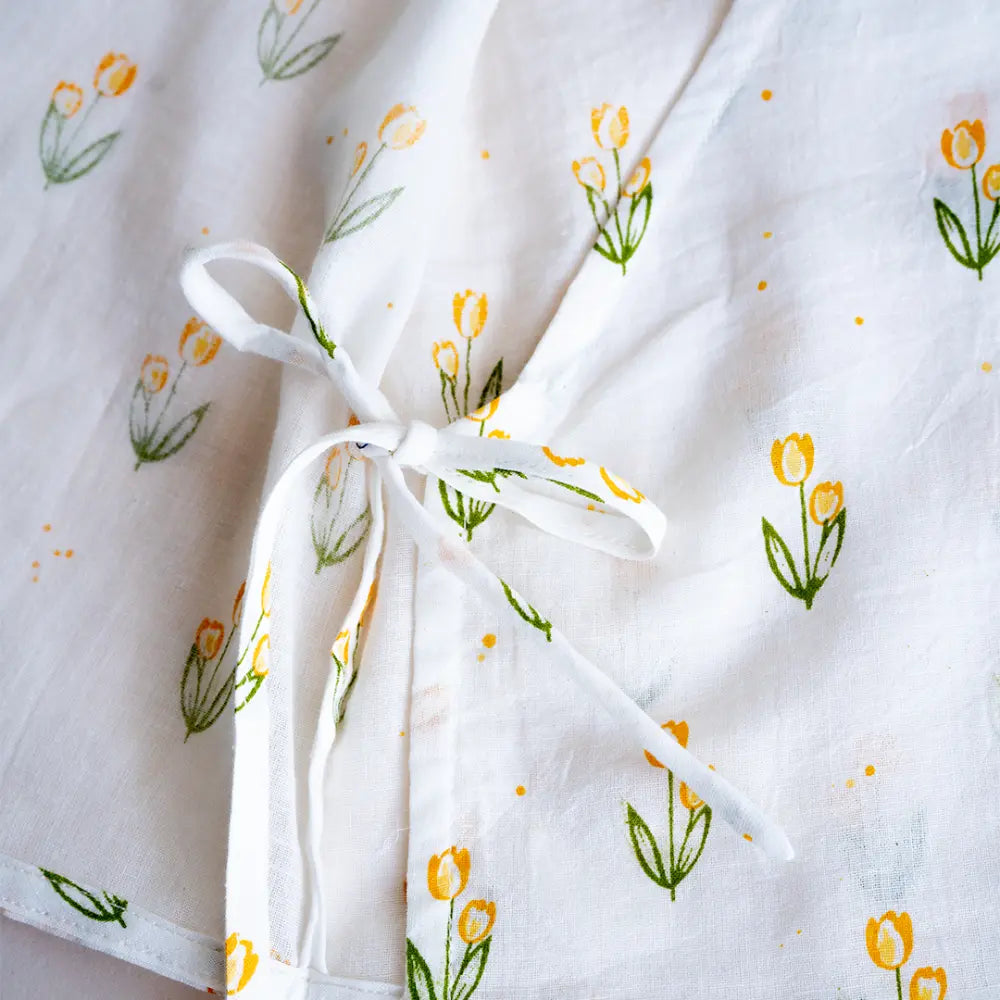 PureCloth.Co Yellow Floral Elephant Muslin Jablas - Off-White