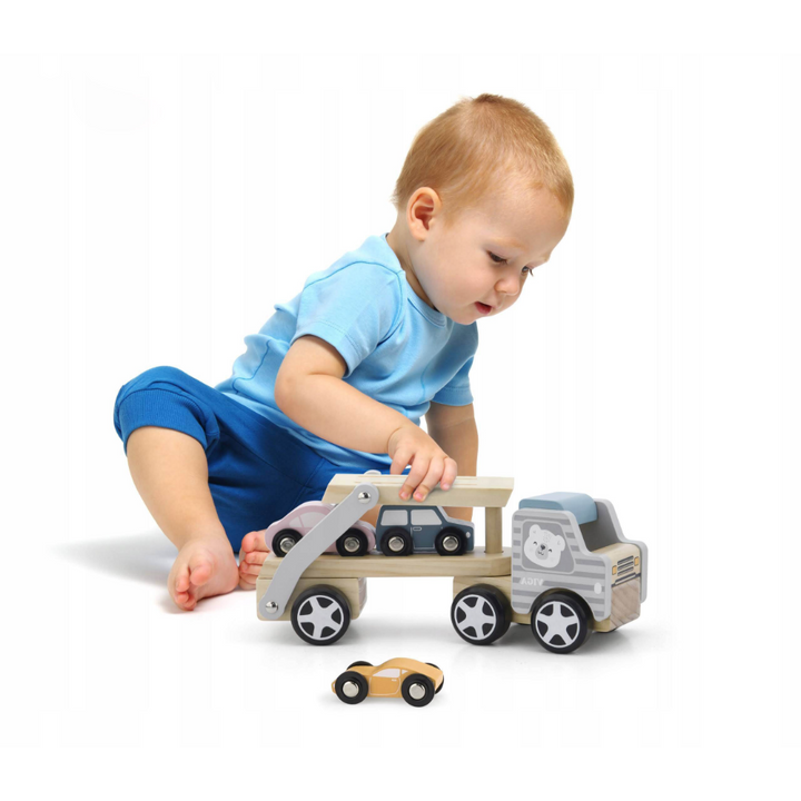 Playbox Car Carrier Truck and Cars Wooden Toy Set