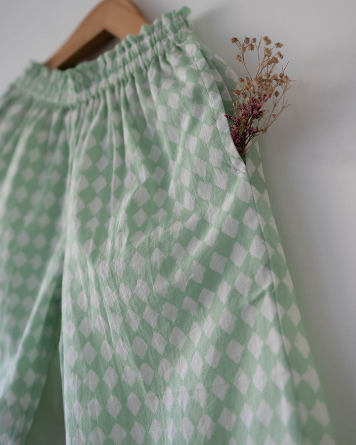 Love The World Today Wander Co-Ord Set In Sage Green Rhombus For Girls