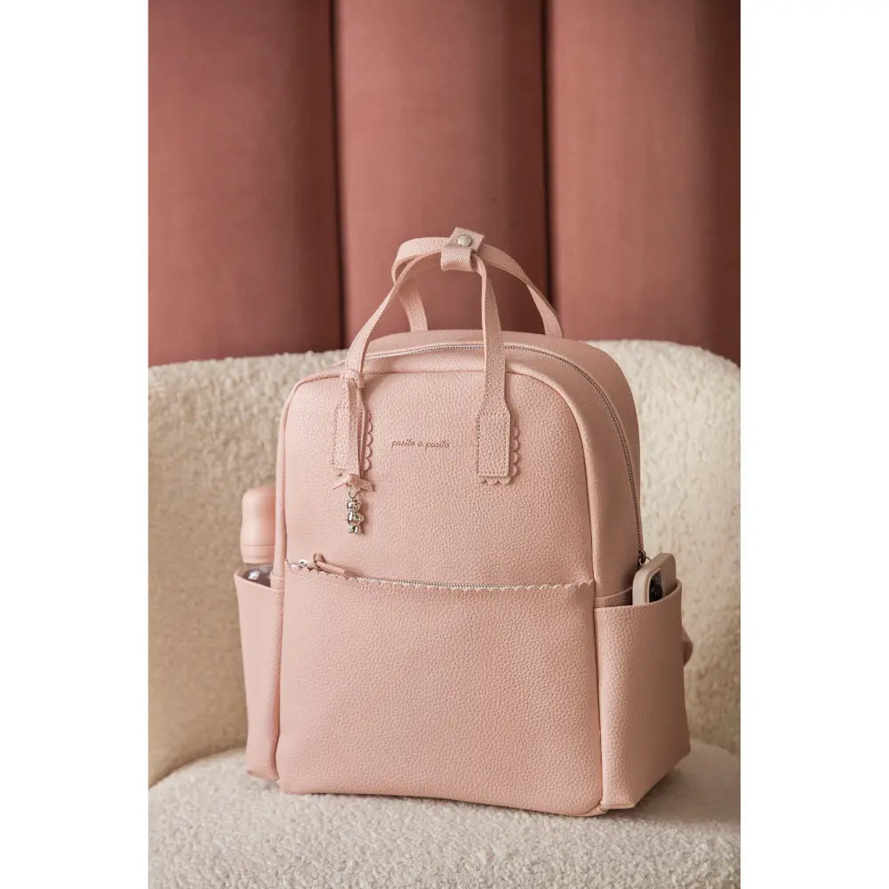Pasito a Pasito Diaper Backpack with Changing Pad, Large Capacity Water-Resistant with Multi-Pocket Organizer, Insulated Bottle Pocket, Shoulder &amp; Stroller Straps, Icon Eco Leather - Rose