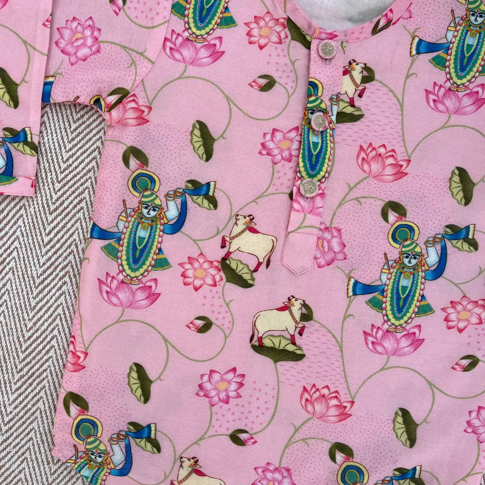 Bhaakur Chanderi Unisex Pichwai Print Kurta Set