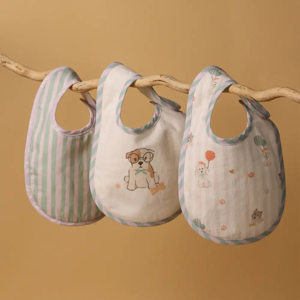 Abracadabra Cotton Jersey Newborn Bib Set (Pack of 3) - Puppy Love - 0-12 Months