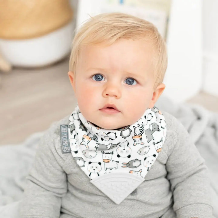 Cheeky Chompers Neckerchew for Babies &amp; Toddlers, Reversible Bib with Attached Silicone Teether, Super Absorbent, BPA-Free, 2–24 Months - Panda Pals