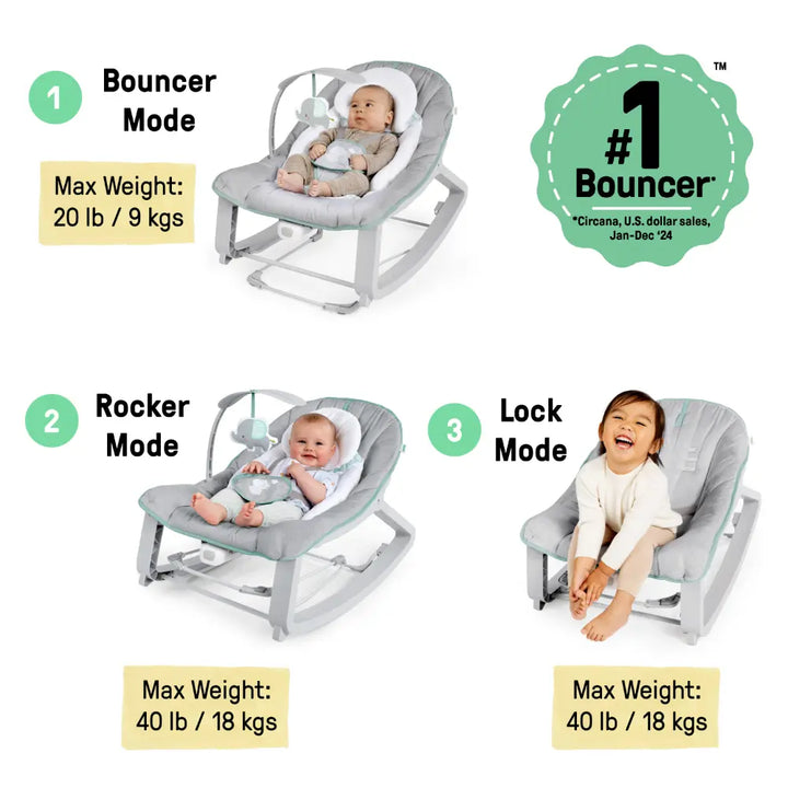 Ingenuity Keep Cozy 3-in-1 Grow with Me Baby Bouncer, Rocker &amp; Toddler Seat with Vibrations, Weaver, 0 - 30 months